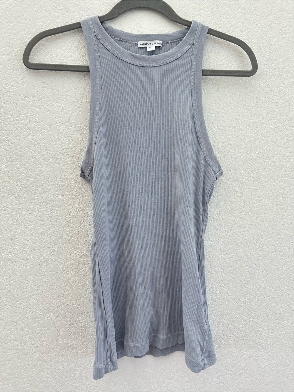 James Perse Ribbed High Neck Tank Top Sz 1 S Blue Grey Supima Cotton WNL3625